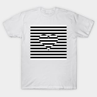 Black and white striped Heart T-Shirt